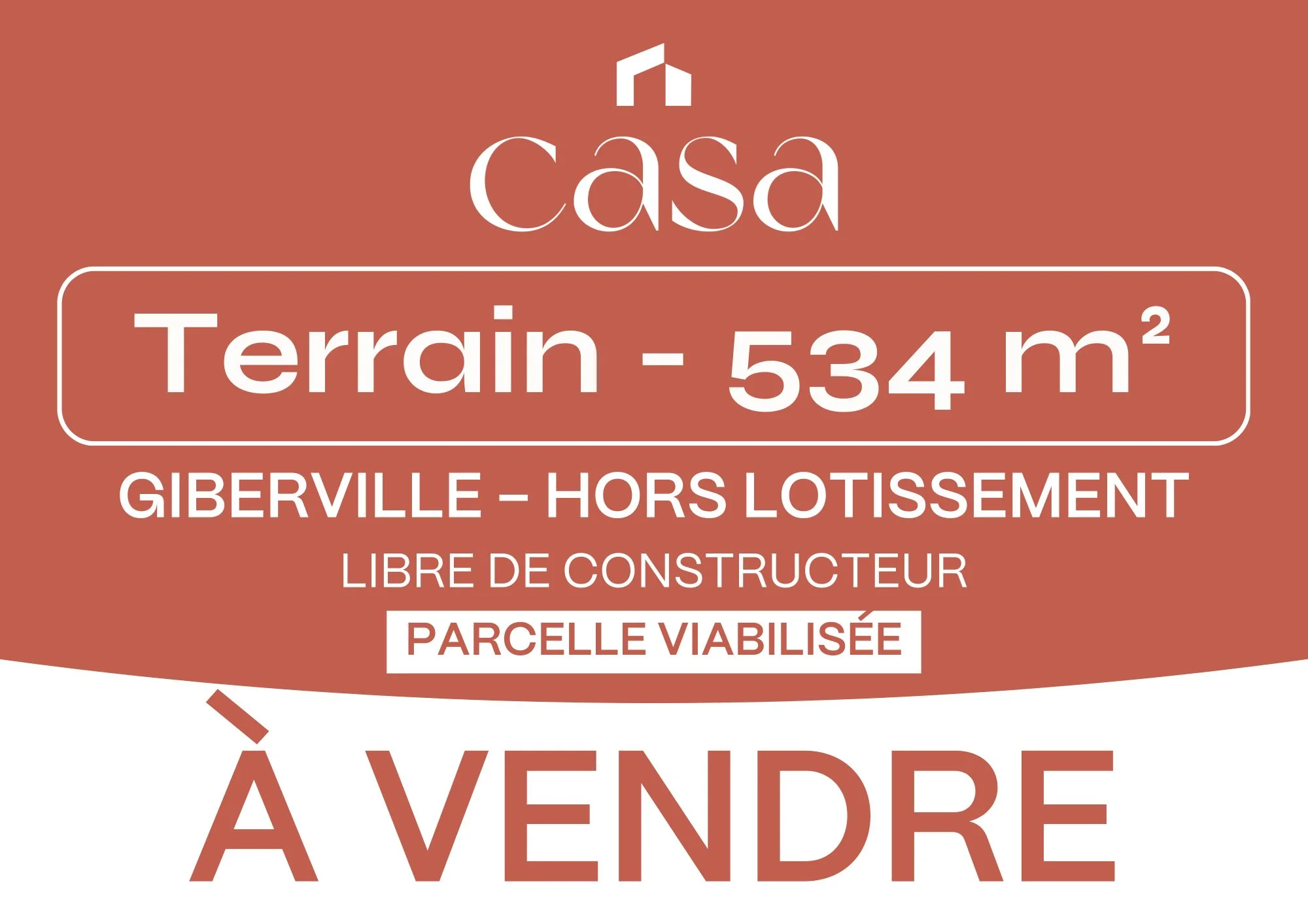 Terrain constructible hors lotissement à Giberville – 534m2 - Agence Casa